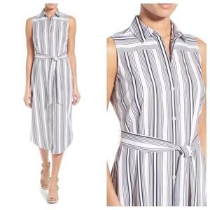 Foxcroft Stripe Non-Iron Cotton Sleeveless Maxi Shirtdress 6 EUC